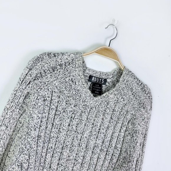 ⚡️SOLD⚡️ vintage 00s roots chunky rib v-neck sweater - size large - Picture 7 of 8